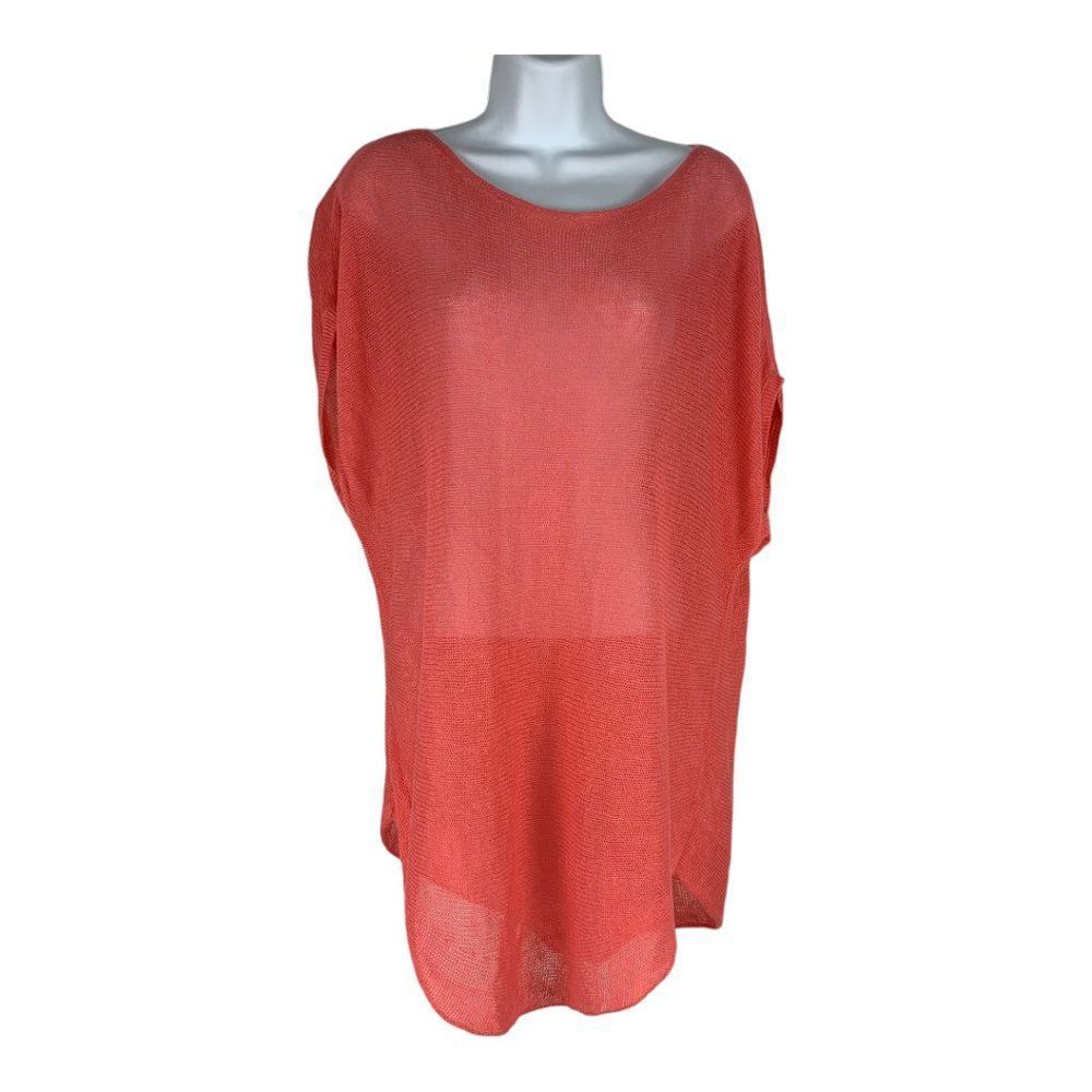 EILEEN FISHER Women's Coral Knit Ribbed Short Sleeve Boat Neck Top